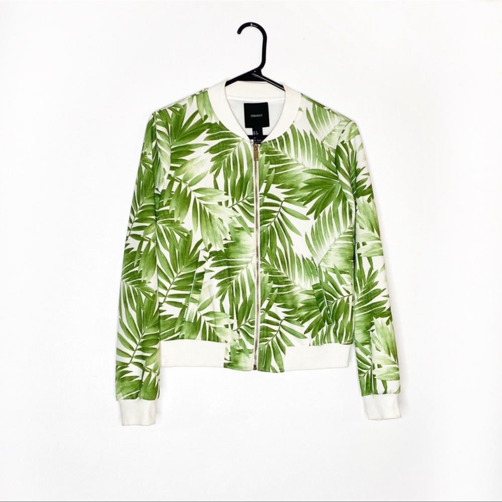 FOREVER 21 Bamboo Leaf Gold Zip Green Jacket S